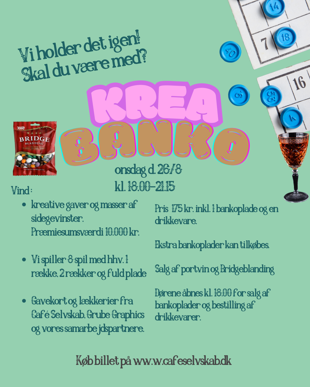 KREABANKO ONSDAG D. 26. AUGUST KL. 18.00-21.15